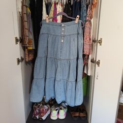 Boho Jean Tiered Maxi Skirt