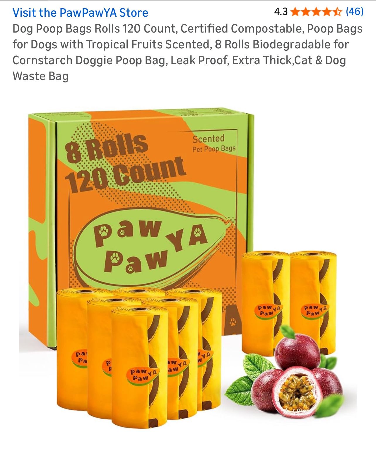 Tropical Fruit Scented Poop Bags 8 Rolls, 120bags Total