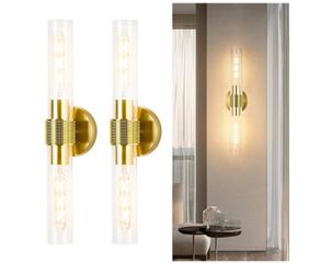 OKELI Wall Sconces Set of Two, 20.3" Black and Gold Bathroom Sconces Lighting with Clear Glass, Hardwired Modern Sconces Wall Decor Set of 2 Light fix