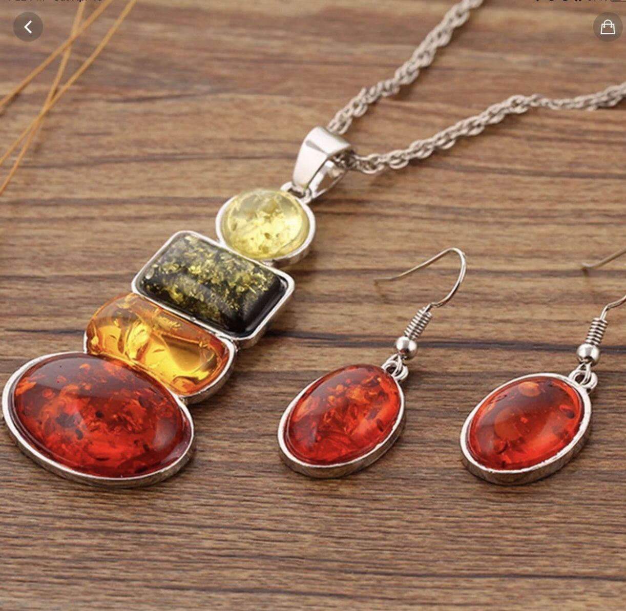 Fashion Women Amber Party Necklace Earrings Jewelry Set
