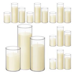 Ivory Pillar Candles w/Glass Vases - 36 PCs