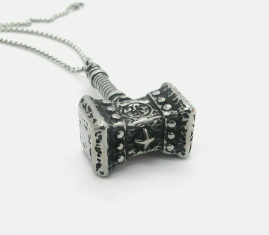 Mens Viking Thor's Hammer Pendant Necklace Punk Hip Hop Biker Jewelry Chain 24"