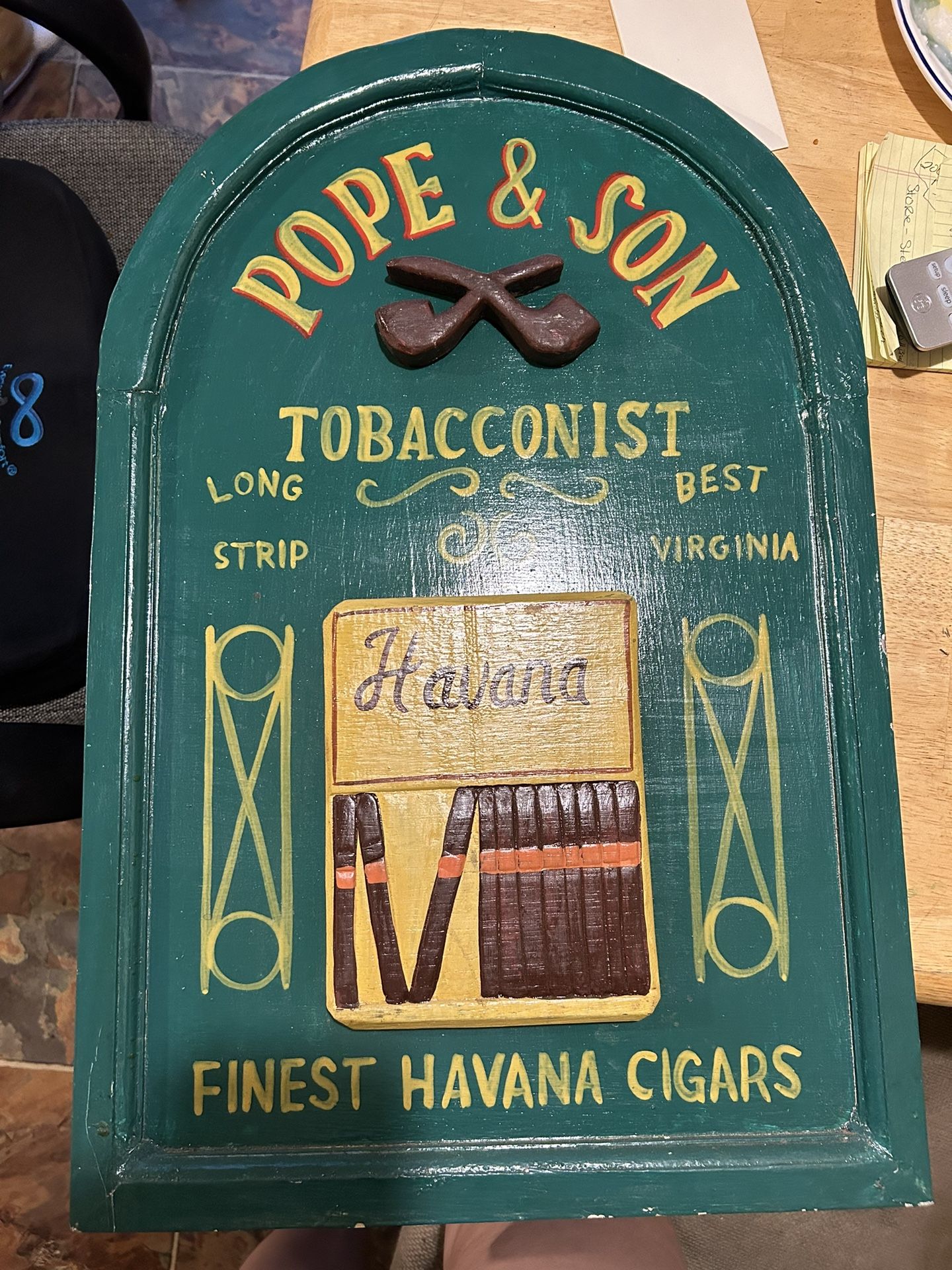 Vintage Wooden Pope & Son Tobacconist Long Strip Best Virginia Finest Havana Cigars