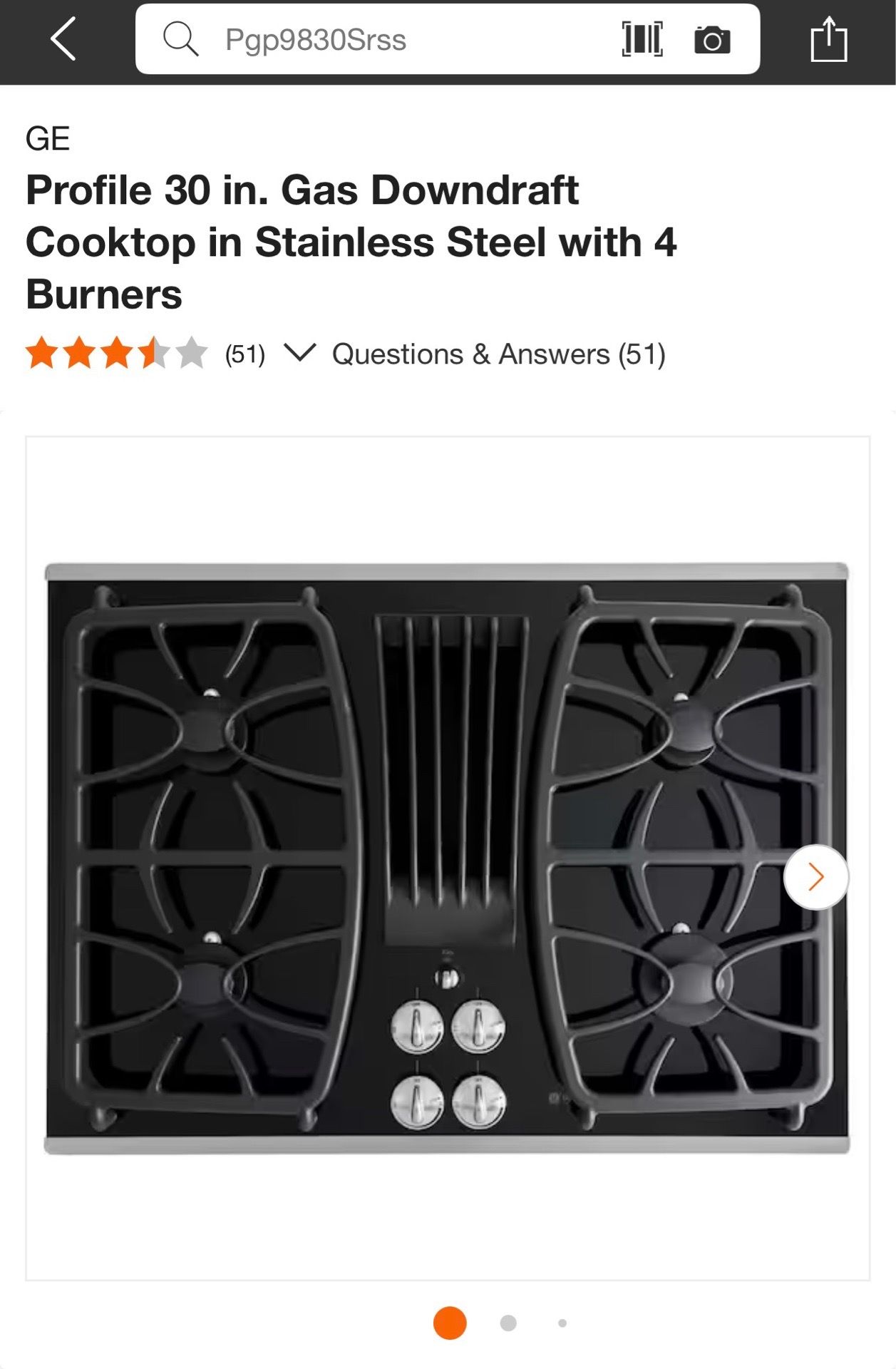 30” downdraft cooktop with one year manufacturer warranty