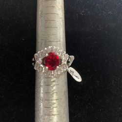 Brand New Ruby Color Stone With Cubic Zirconia Ring 