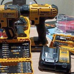 DeWalt brushless impact drive and 20v max drill 2 batteries charger and 2 bit kits