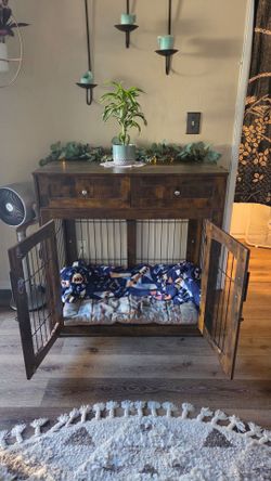 Wooden Furniture-Style Dog Crate with Storage