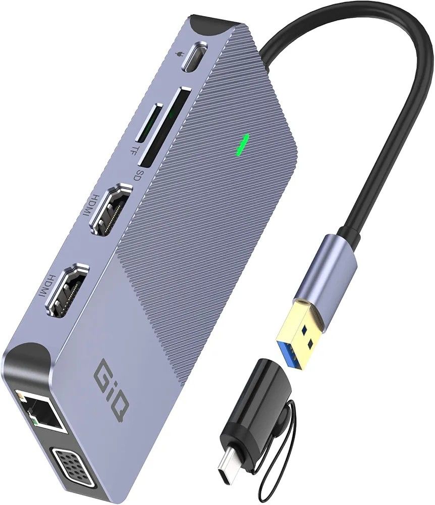 USB Docking Station GIQ USB C HUB USB 3.0 to Dual HDMI VGA Adapter Triple Display USB C Laptop Docking Station Dual Monitor HDMI Splitter Extender