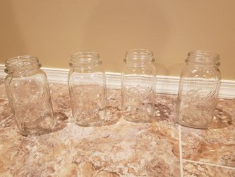 4 Vintage Clear Quart Sized Ball Perfect Mason Jars Soft Square Shape with Gripper Ribs No Lids