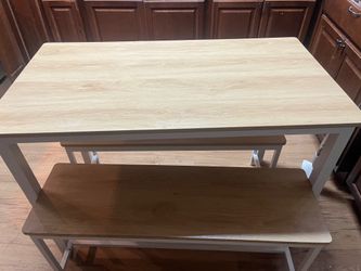Dining  table with wooden benches seats 4