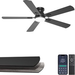 52” Flush Mount Ceiling Fan with Lights, Space-Saving for Low Ceilings