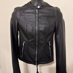 Express black faux-leather moto jacket