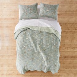 Brand New King Quilt Set w/ Two King Pillow Shams - Teal, Brown, Cream - Reversible 