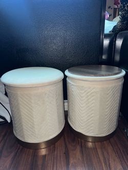 White/gold stools + storage