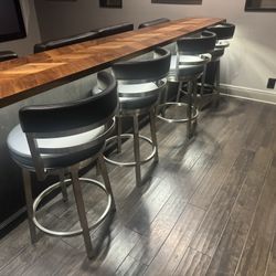 4 Modern Black Swivel Bar Counter Stools (counter height) With Footrest