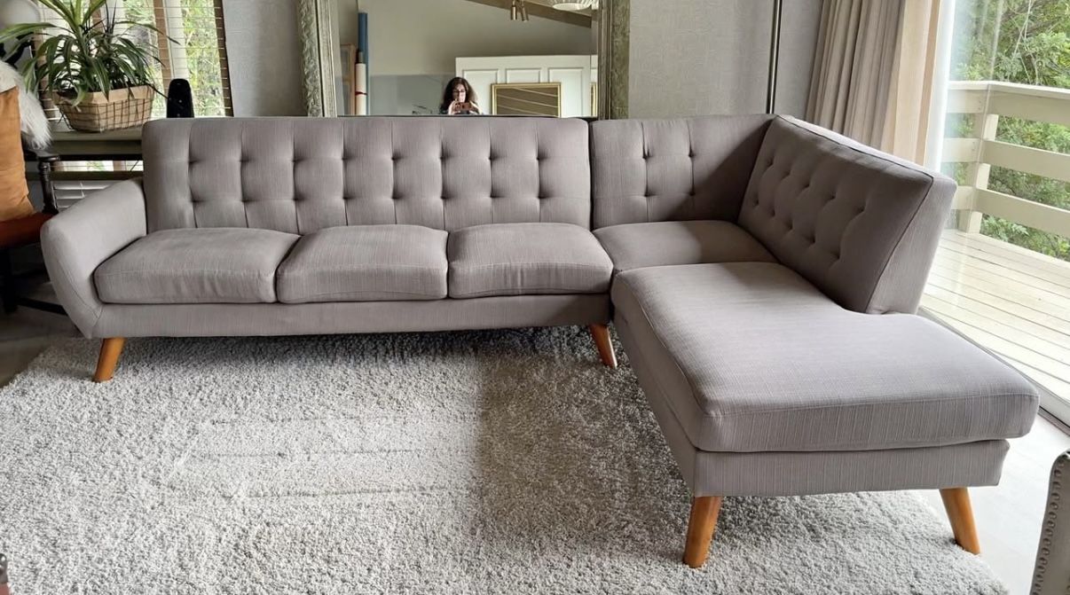 Gray Mid Century Modern 2pc L-Shape Sectional Sofa
