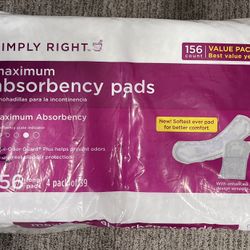 156 NEW - Sams Club Maximum Absorbency Pads