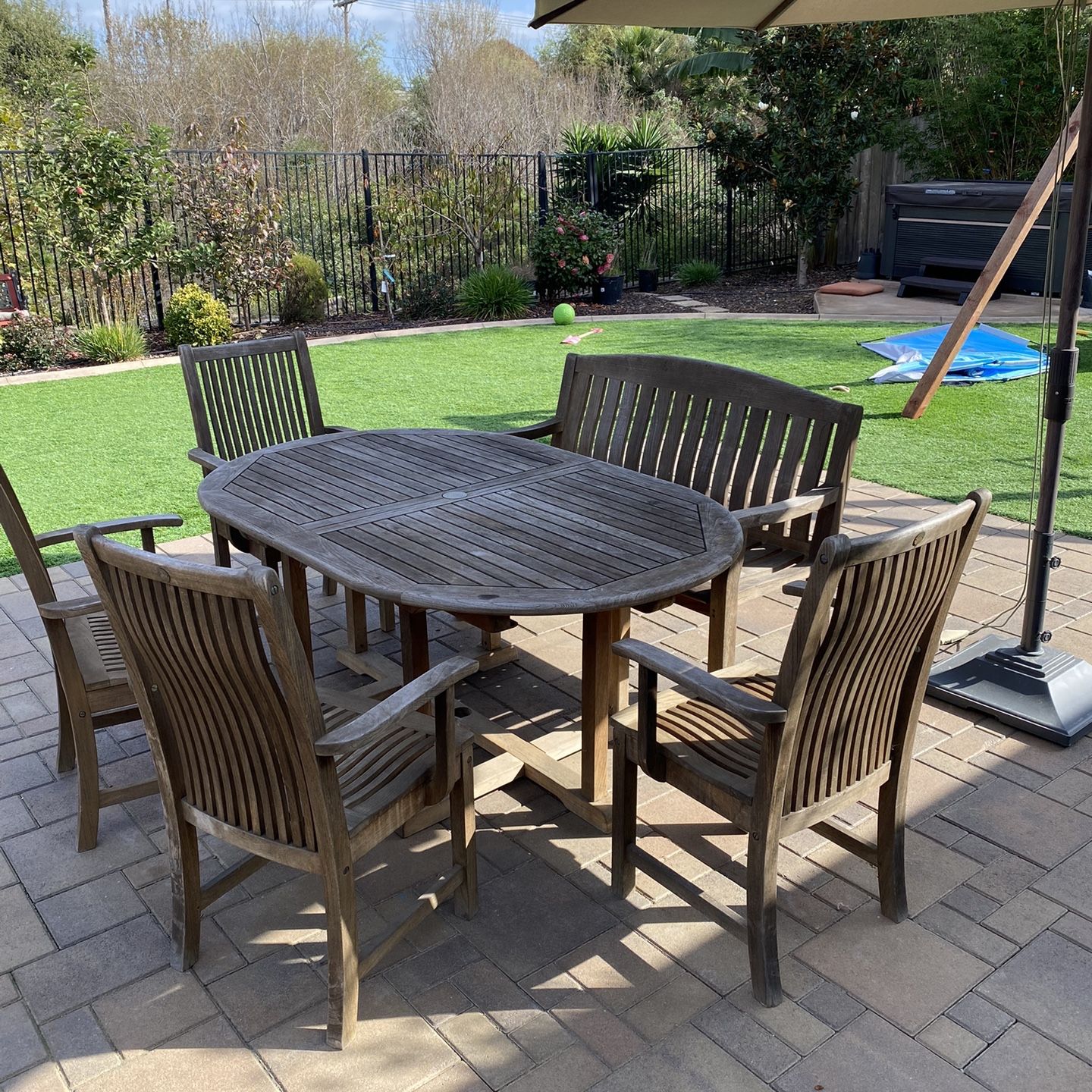 Teak Outdoor Dining Set With Leaf Insert