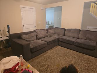 Sectional couch with charger reversible dark grey to light grey