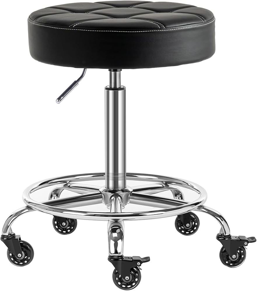 Set of 2, Lockable Rolling Stool with Noiseless Rubber Wheels & Footrest - Adjustable Swivel Stool Chair for Kitchen, Medical, Workshop, Salon, Tattoo