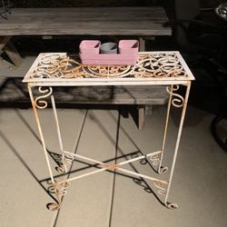 Antique Shabby Metal End Table 