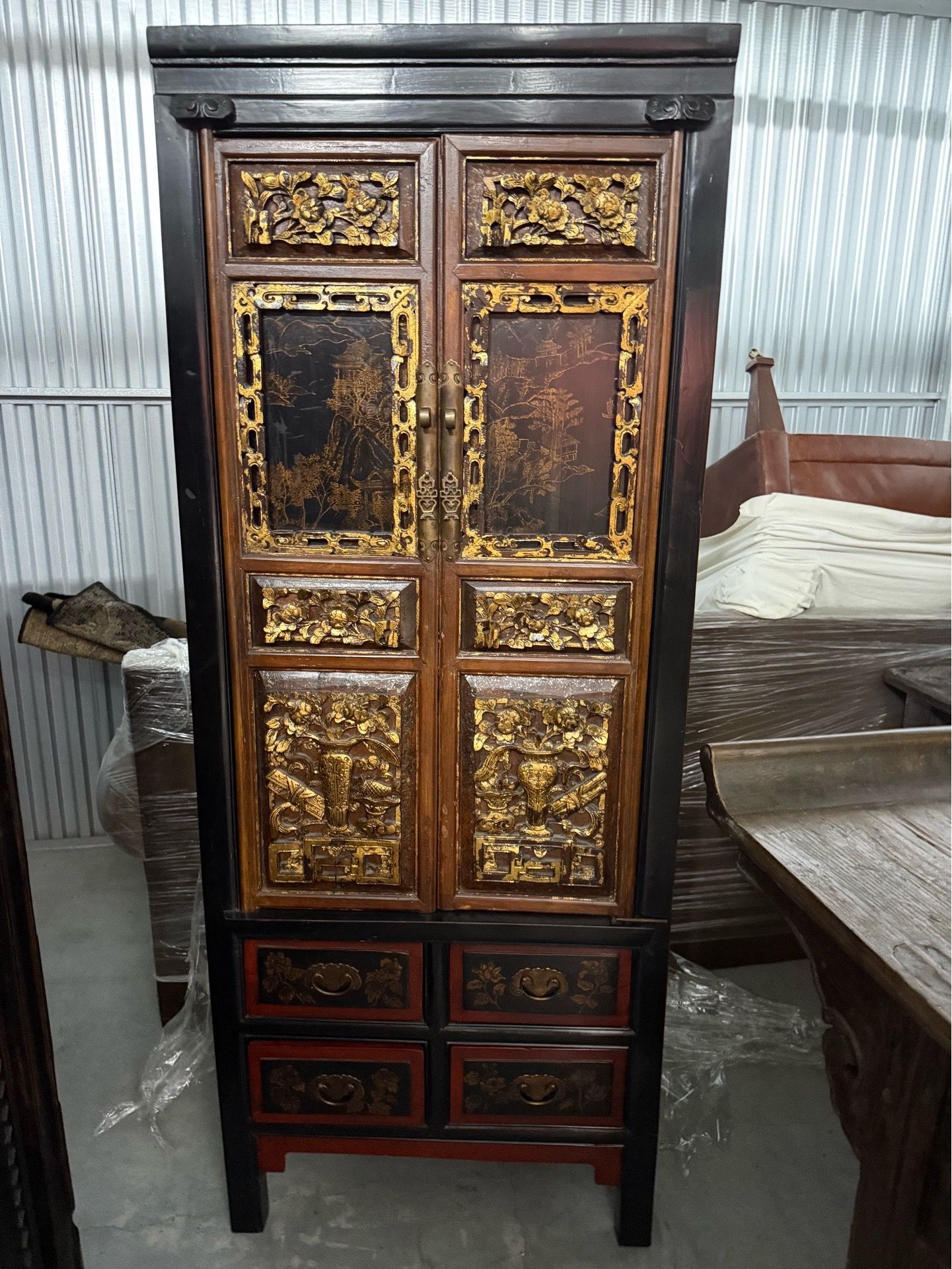 Chinese Elmwood and Rosewood cabinet