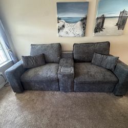 Grey Modular Sofa with Power Console