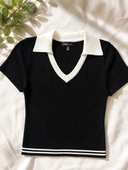 Blashe short-sleeve collared ribbed knit top-Young women Large
