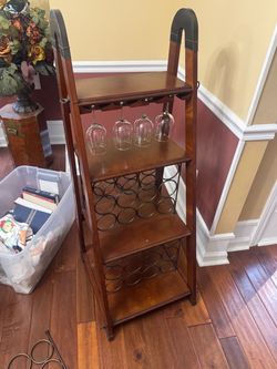 Wood and Metal Wine Rack with Glass Holder