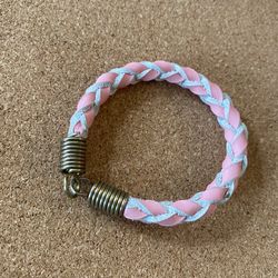 Woven leather pink girls bracelet