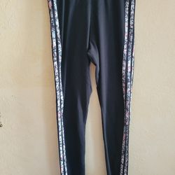 Girl's Size 10 Adidas Black Athletic Pant White Floral Stripes