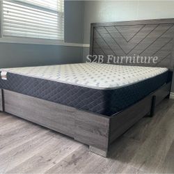 King Grey Alpine Platform Bed With Ortho Mattress Included 
