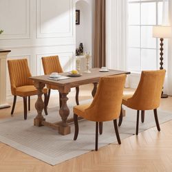 Rayon Cloth Flocking Linen Dining Chairs Channel Kitchen Dinner Chair Comfy Fabric Upholstered Accent Chair for Dining Room with Curved Solid Wood Leg