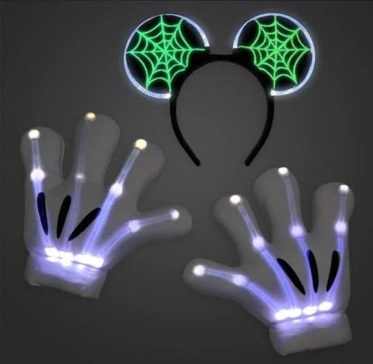 Disney Mickey Mouse Gloves Light-Up Skeleton Costume Accessory Set Adults