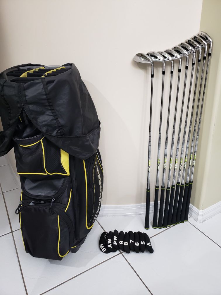 Taylormade M1 Irons set from 4,5,6,7,8,9,PW,AW + a SW(M1), and Taylormade Golf cart Catalina Bag