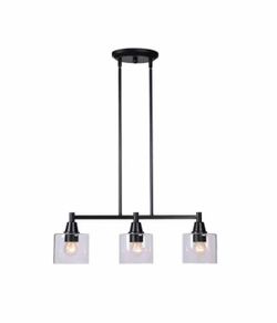 3-Light Black Linear Island Pendant Hanging Light, Kitchen Lighting with Clear Glass Shades