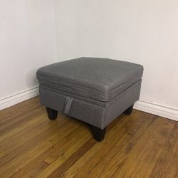 New Small 22.5” Grey Upholstered Fabric Ottoman Foot Stool Hidden Storage
