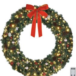 VINGLI 72" Plug-in Grand Pre-lit Outdoor Christmas Wreath