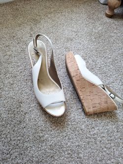 Mark Fisher white patten leather size 7 womens 3 1/2 inch wedge  shoes.