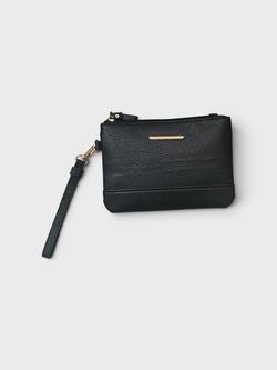 Black Pebble Leather Wristlet