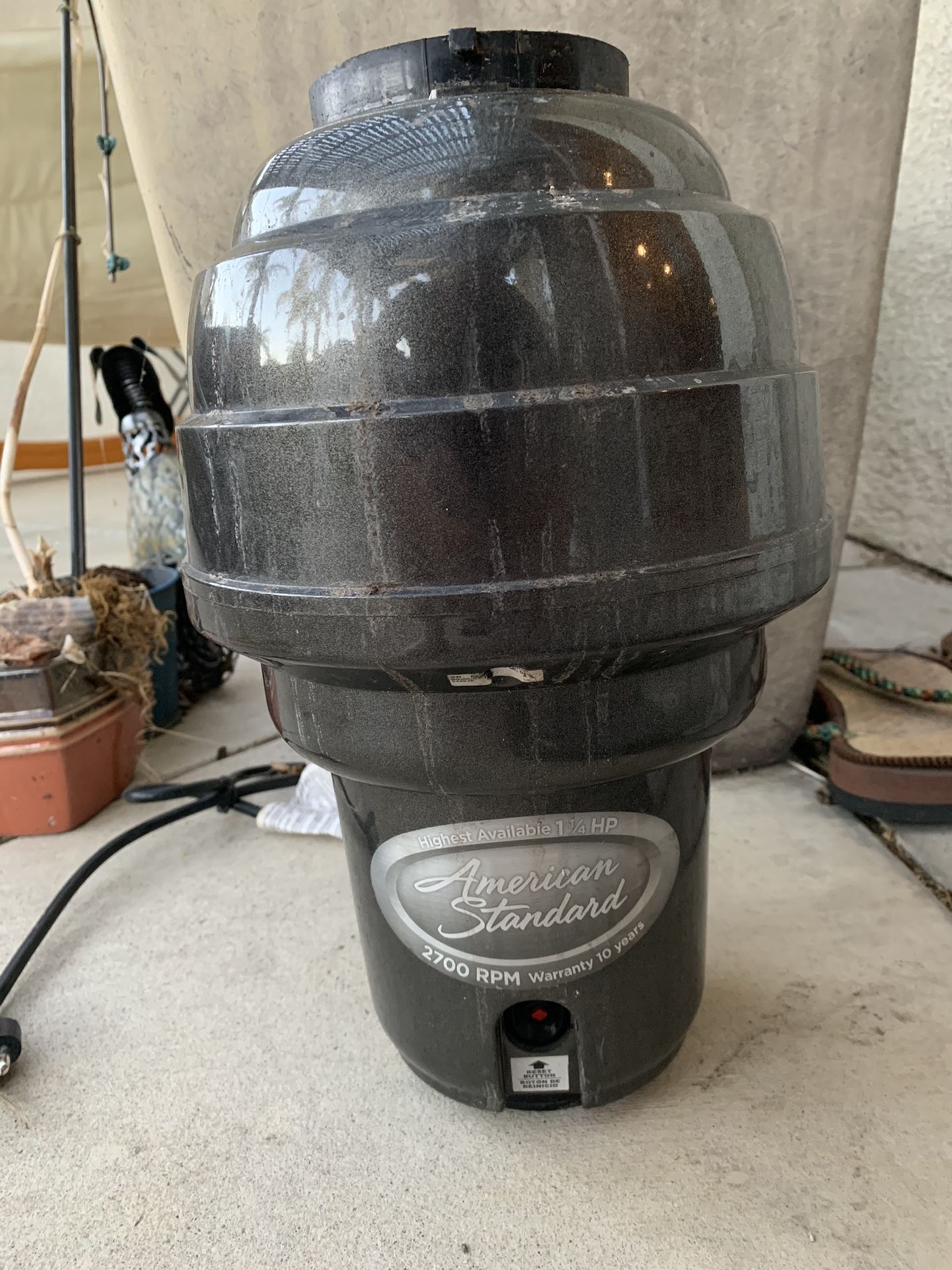 Garbage Disposal - American Standard. 2700 RPM, 1.25 HP. Warranty 10 years. Works great. Changed kitchen sink and do not want to use a garbage disposa