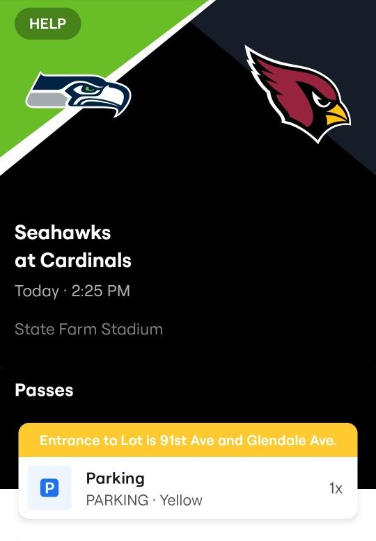 Arizona Cardinals Vs Seattle Seahawks Yellow Parking Pass