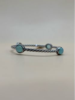 Authentic David Yurman Sterling Silver Cable Bangle - Blue Chalcedony
