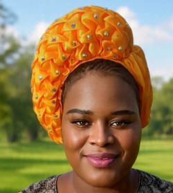Yellow Turban Headwrap Hat Solid Polyester Fabric One Size