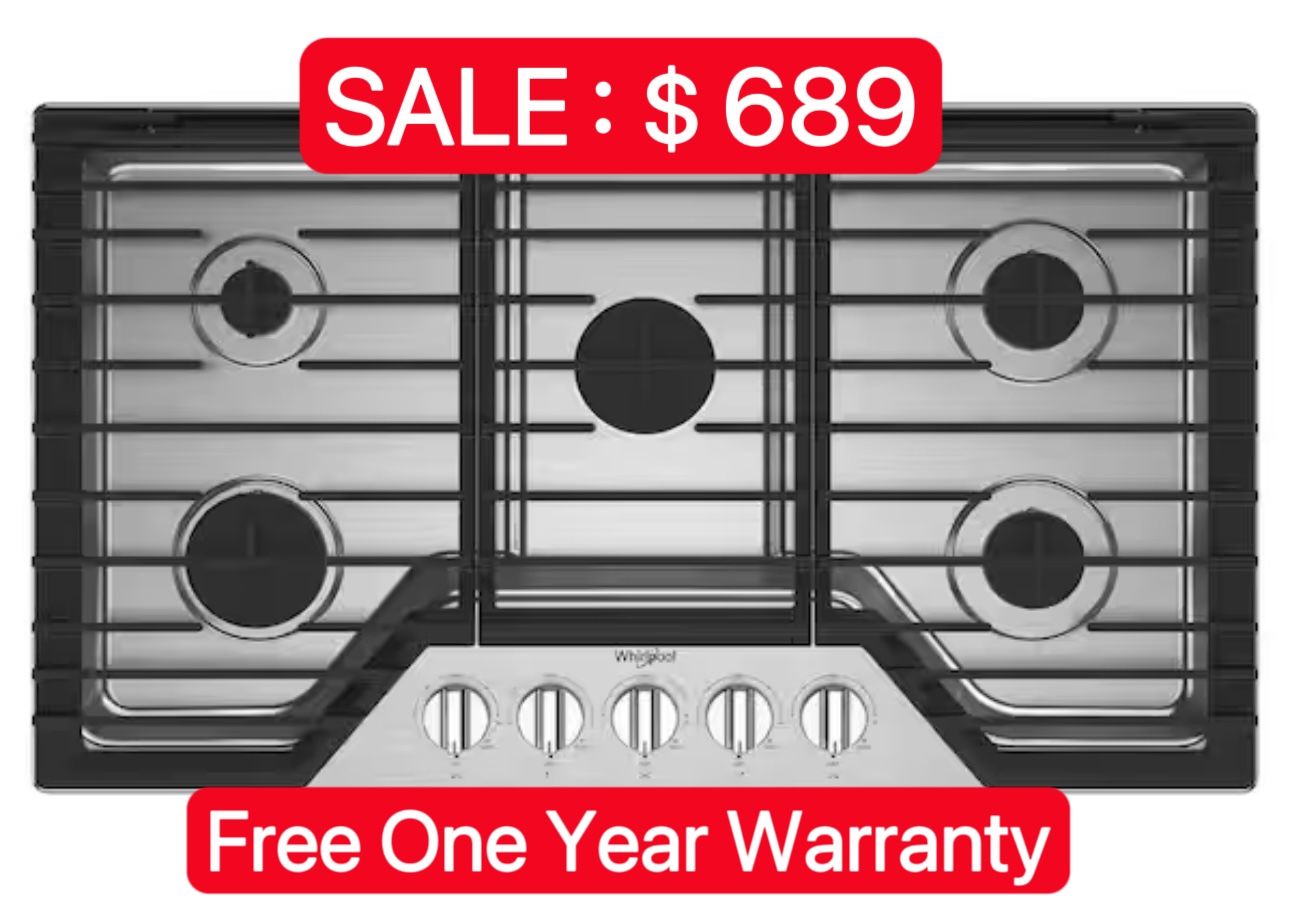 Whirlpool 30in 5-Burners Recessed Gas Cooktop with SpeedHeat Burner