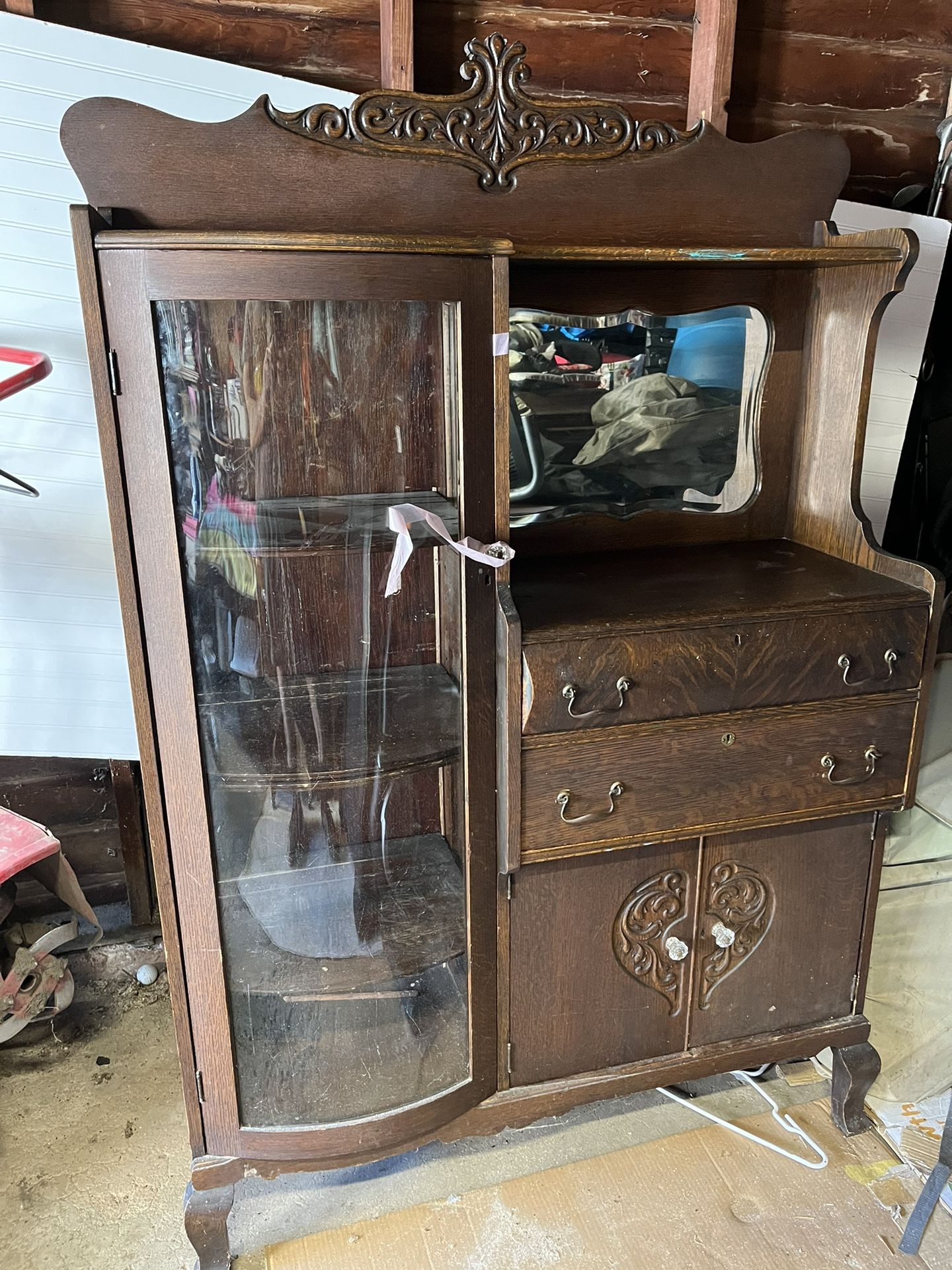 Antique Vanity W/ Mirror 30’s Curved Glass