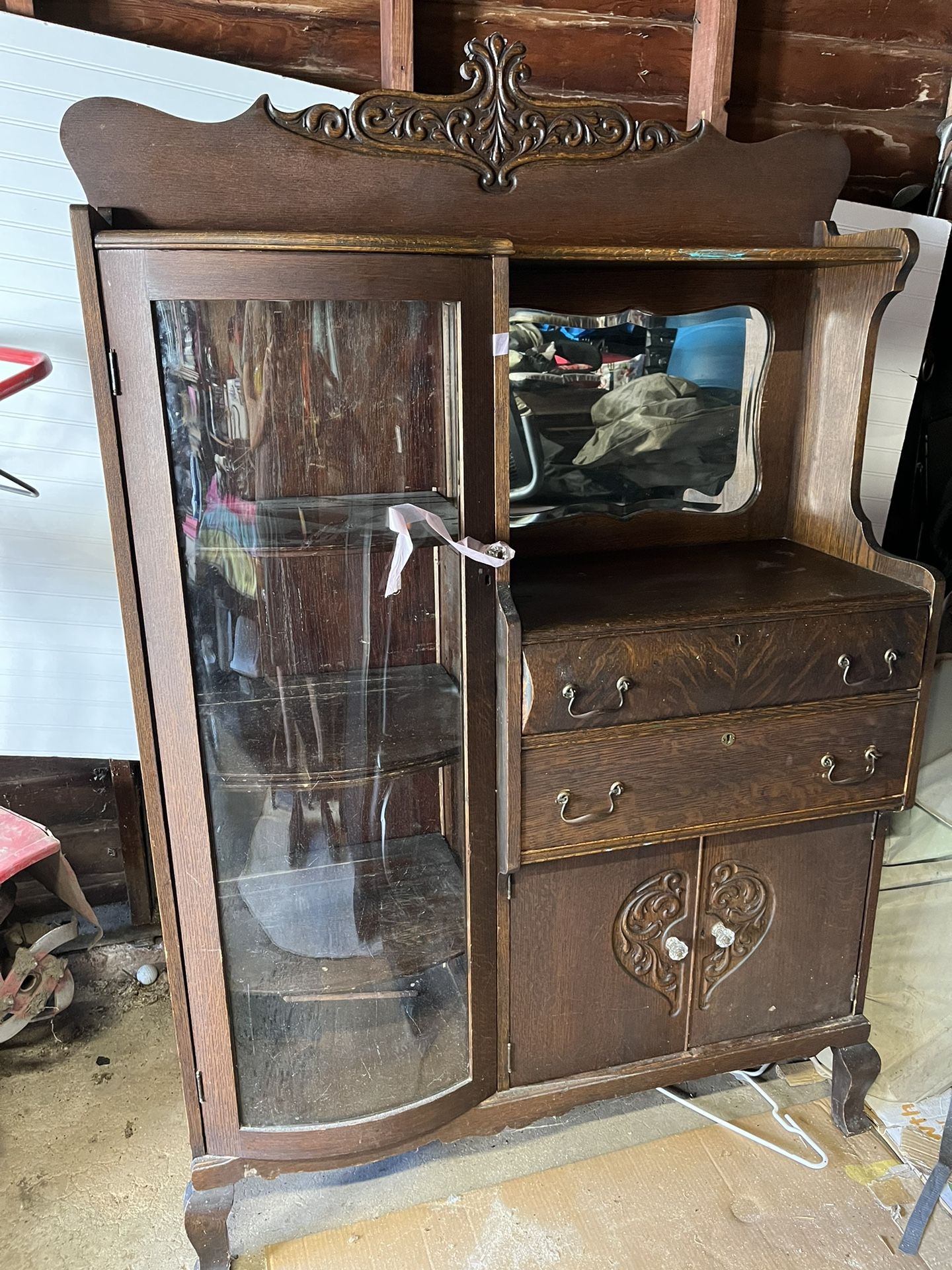  Antique Vanity W/ Mirror 30’s Curved Glass