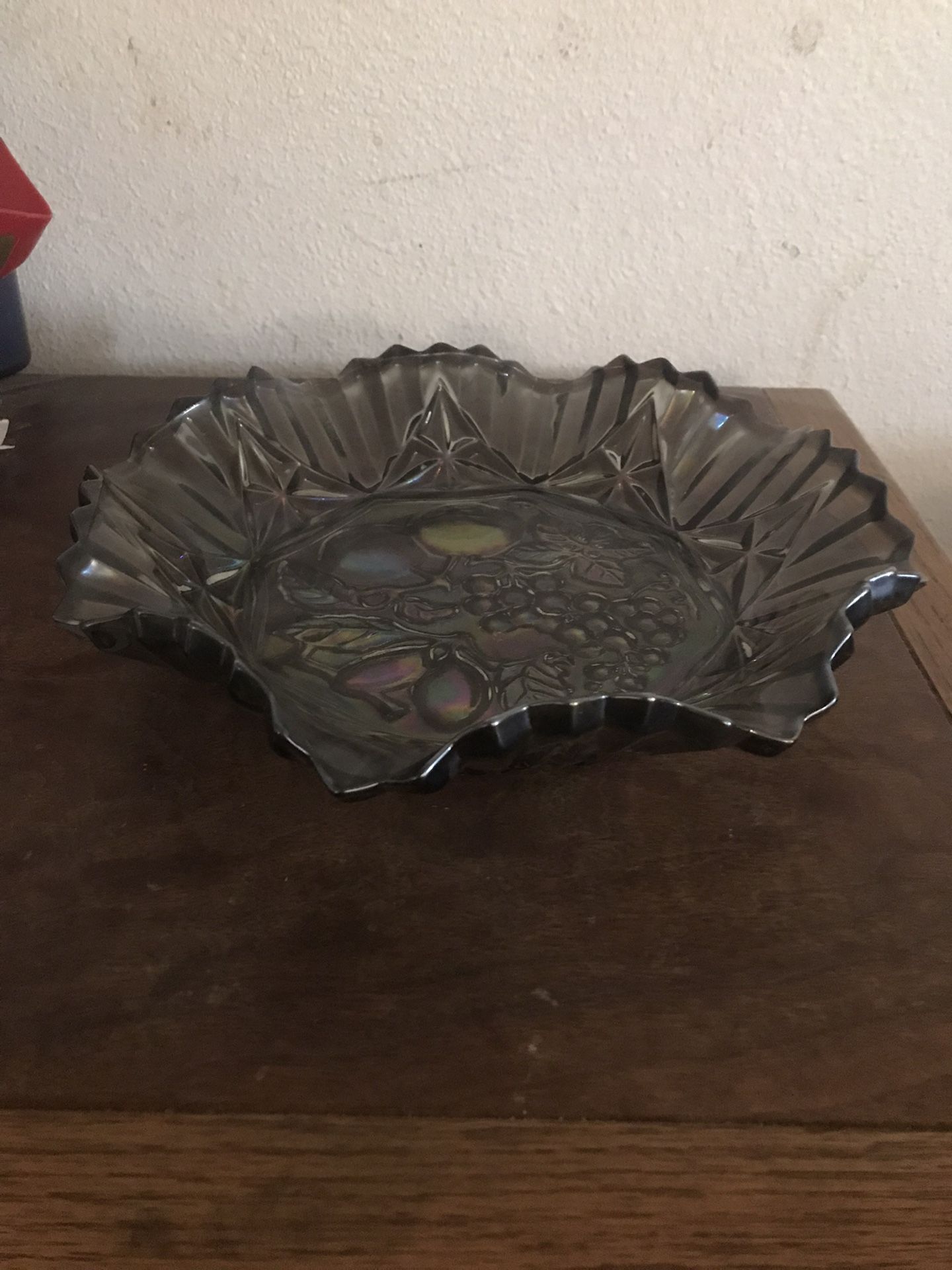 Vintage Black Carnival Glass Iridescent Fruit Dish