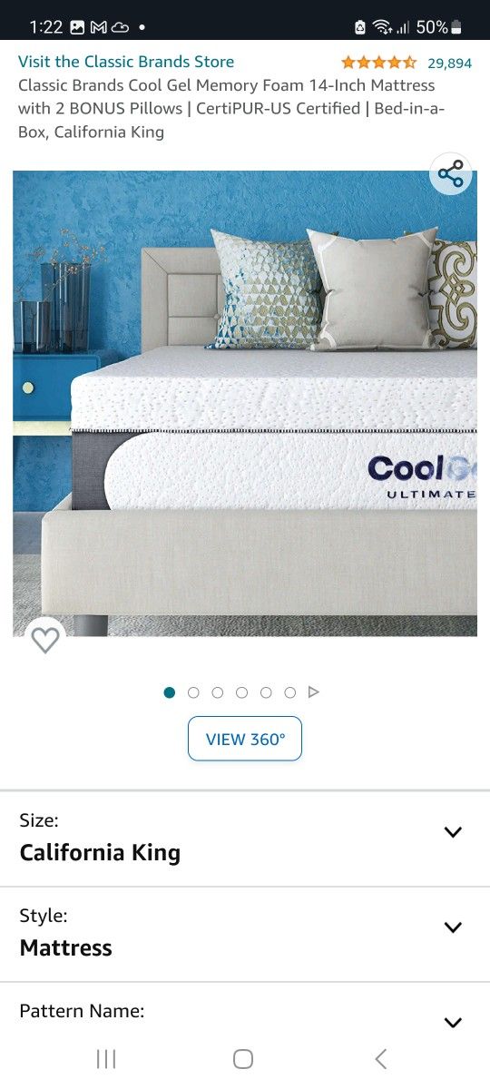 New In Box 14inch California King Cool Gel Memory Foam With Pillows