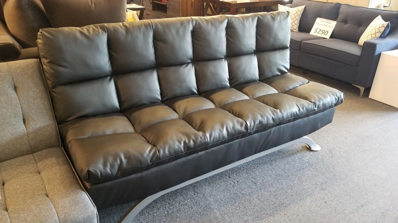 Brand New 79" x 44" Black Faux Leather Sofa Futon